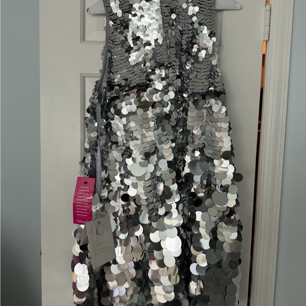Mac Duggal Sparkling Silver Sequin Dress